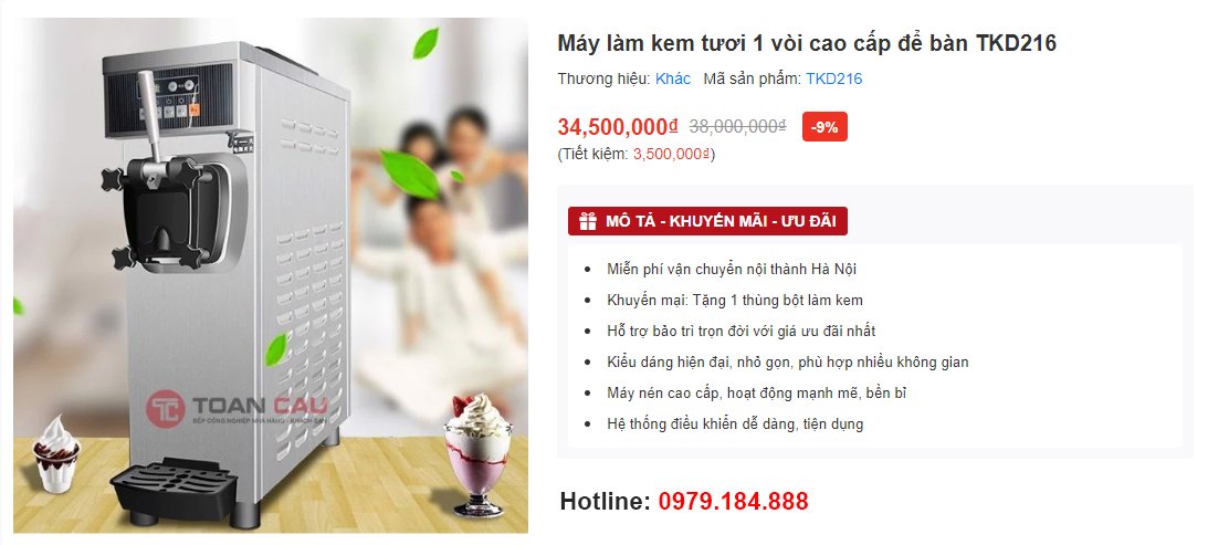 Top 3+ máy làm kem tươi 1 vòi, 3 vòi, để bàn cho kinh doanh quán nhỏ 7 Máy làm kem tươi 1 vòi TKD216