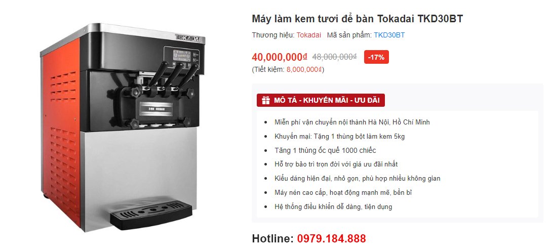 Top 3+ máy làm kem tươi 1 vòi, 3 vòi, để bàn cho kinh doanh quán nhỏ 8 Máy làm kem tươi để bàn cao cấp TKD30BT